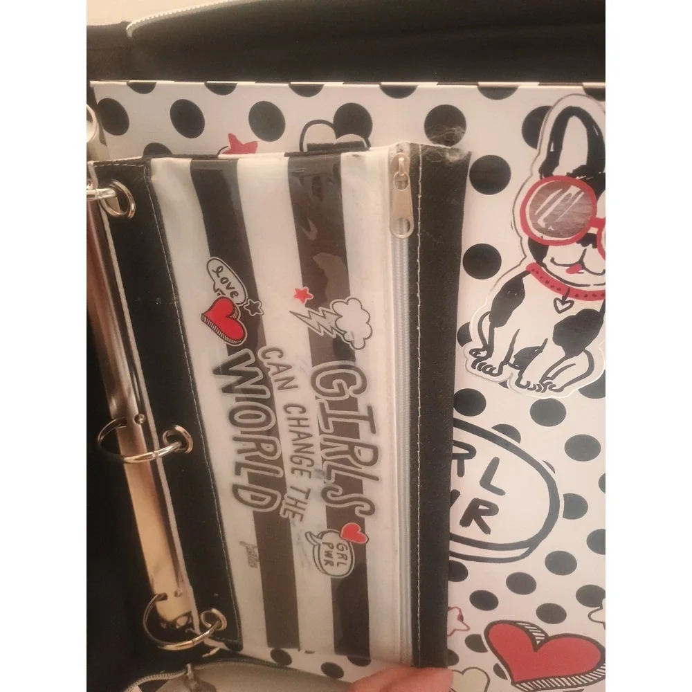 Justice French Bulldog Love Girl Power Polka Dot - Zip 3 Ring Binder & 2 Folders